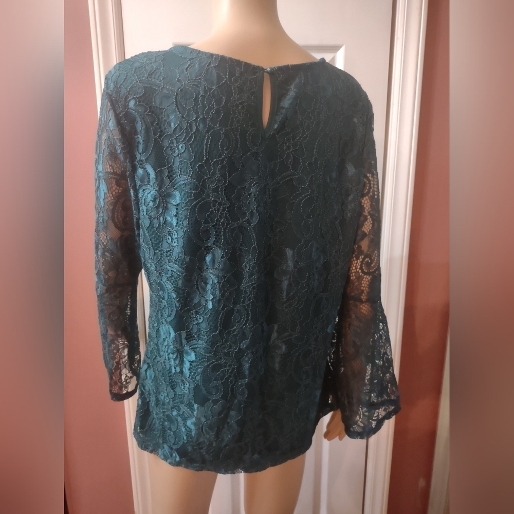 Cure green long sleeve double layered knit blouse shirt top size medium - Picture 4 of 6